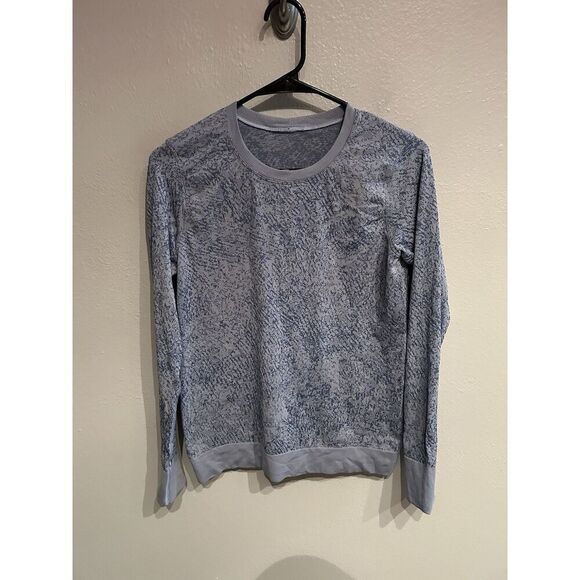 Lululemon Sz 4 Swiftly Breathe Long Sleeve - Floral Fauna Blue Linen Water Drop - Picture 1 of 6